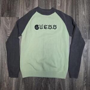 Vintage Guess Knit Sweater SMALL Green & Gray